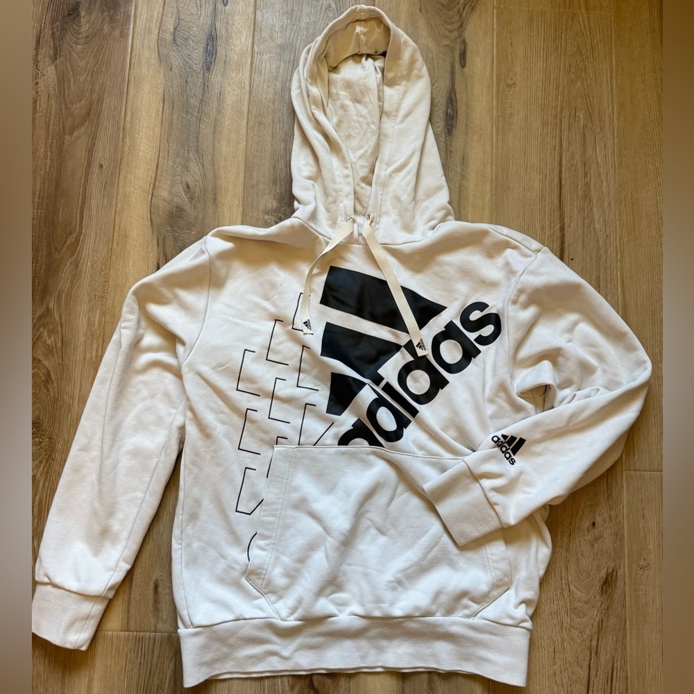 Adidas Women's Off-White and Black Graphic Hoodie
